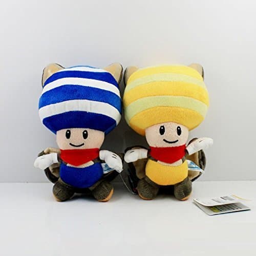 Super Mario Bros Plush 9" / 23cm Flying Squirrel Yellow & Blue Toad 2pcs Set Doll Stuffed Animals Figure Soft Anime Collection Toy