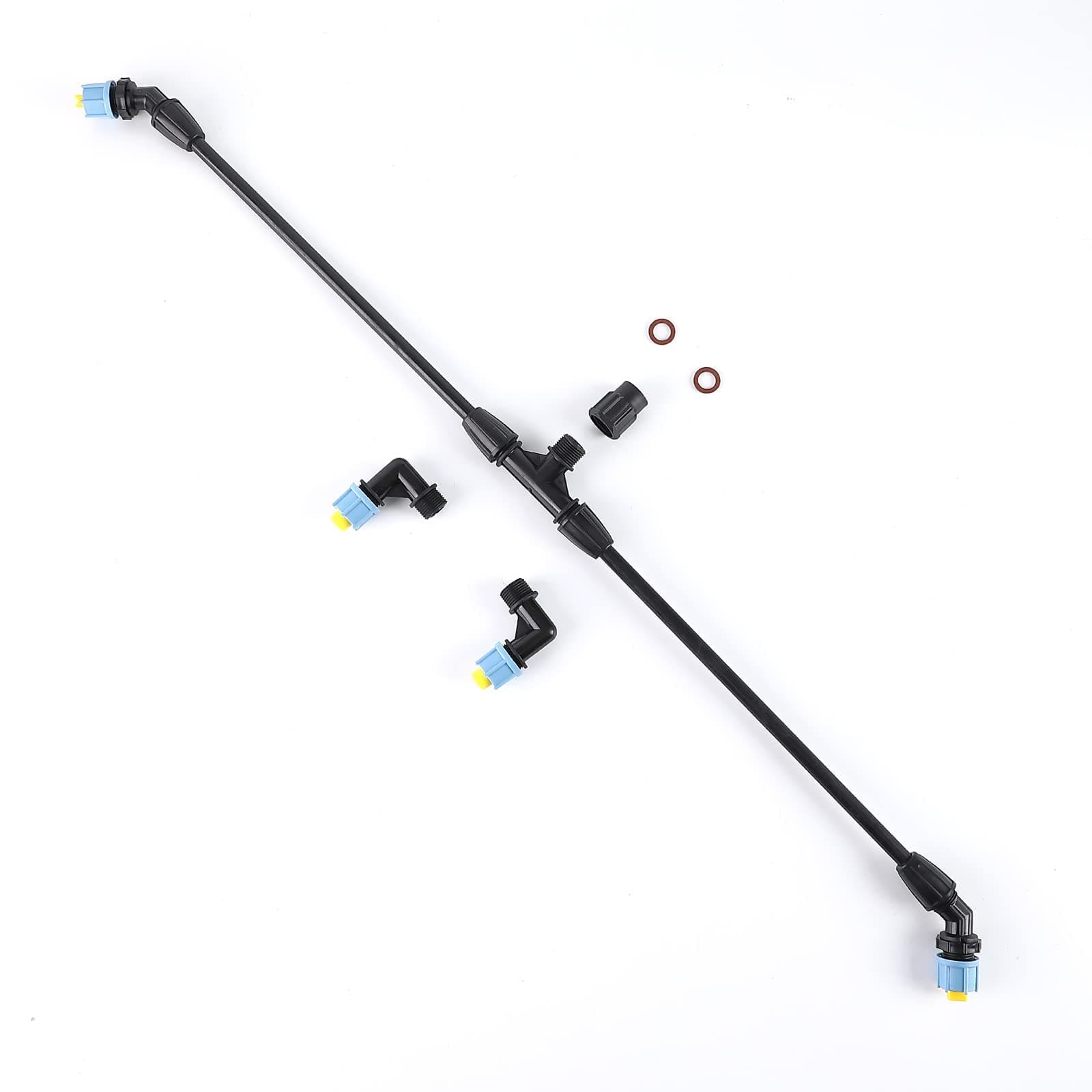 2-Nozzle Poly Boom Wand,Backpack Sprayer Multi Nozzle Spray Holder, Equipped with Cylindrical Nozzle and 110 Degree Fan Nozzle, 90 Degree Right Angle and 45 Degree Angle Spray Pattern