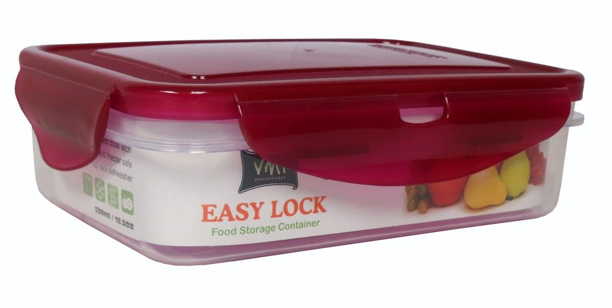 VMI HousewaresEasy Lock Food Storage with Handle, Rectangle, 19-Ounce, Red