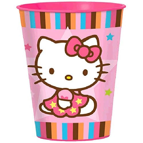 Amscan Party Cup | Hello Kitty Collection | Party Accessory Pink Background/Multicolored Striped, 16 Oz.