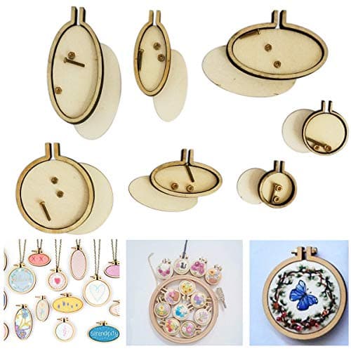 Mini Embroidery Hoops, Misscrafts 7 Set Cross Stitch Hoop Adjustable Wood Embroidery Craft Frame for DIY Arts Crafts Embroidery Wedding Decor Ornament 7 Sizes