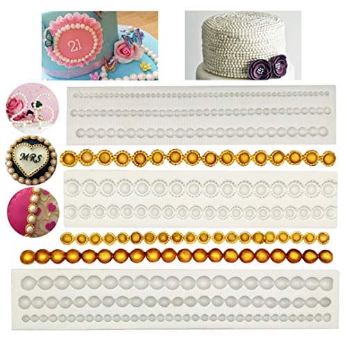 YAWOOYA Pearl Cake Decoration Mold- 3mm/4.5mm/5.5mm/7mm/8.5mm/10mm Pearl Beads/Pearl Buckle Border Cake Decorating Fondant Molds Sugarcraft Gumpaste Candy Clay Tool