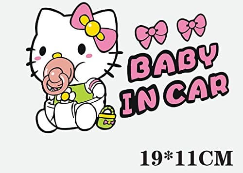 Hello Kitty Pink Car Sticker Baby in Car Warning Cartoon Sticker Have Remind Children in the Car Accessories Decoration Baby's Bottle