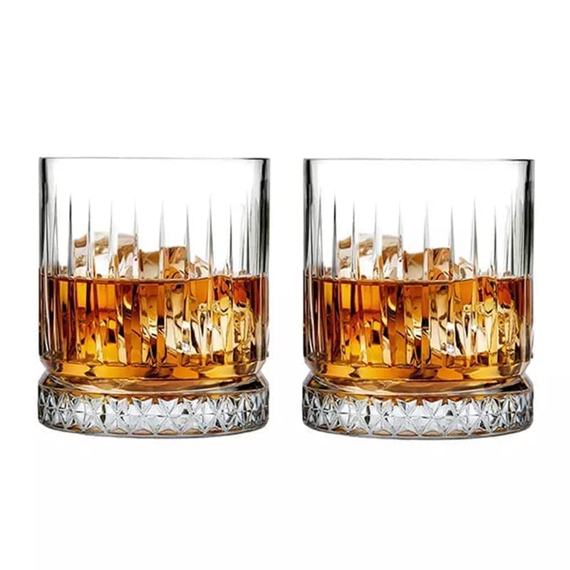 YKXIMS European Crystal Whiskey Glasses Set of 2 pcs- 355 ml Bar Glass for Drinking Bourbon, Whisky, Scotch, Cocktails, Cognac- Old Fashioned Cocktail Tumblers Pack of 2