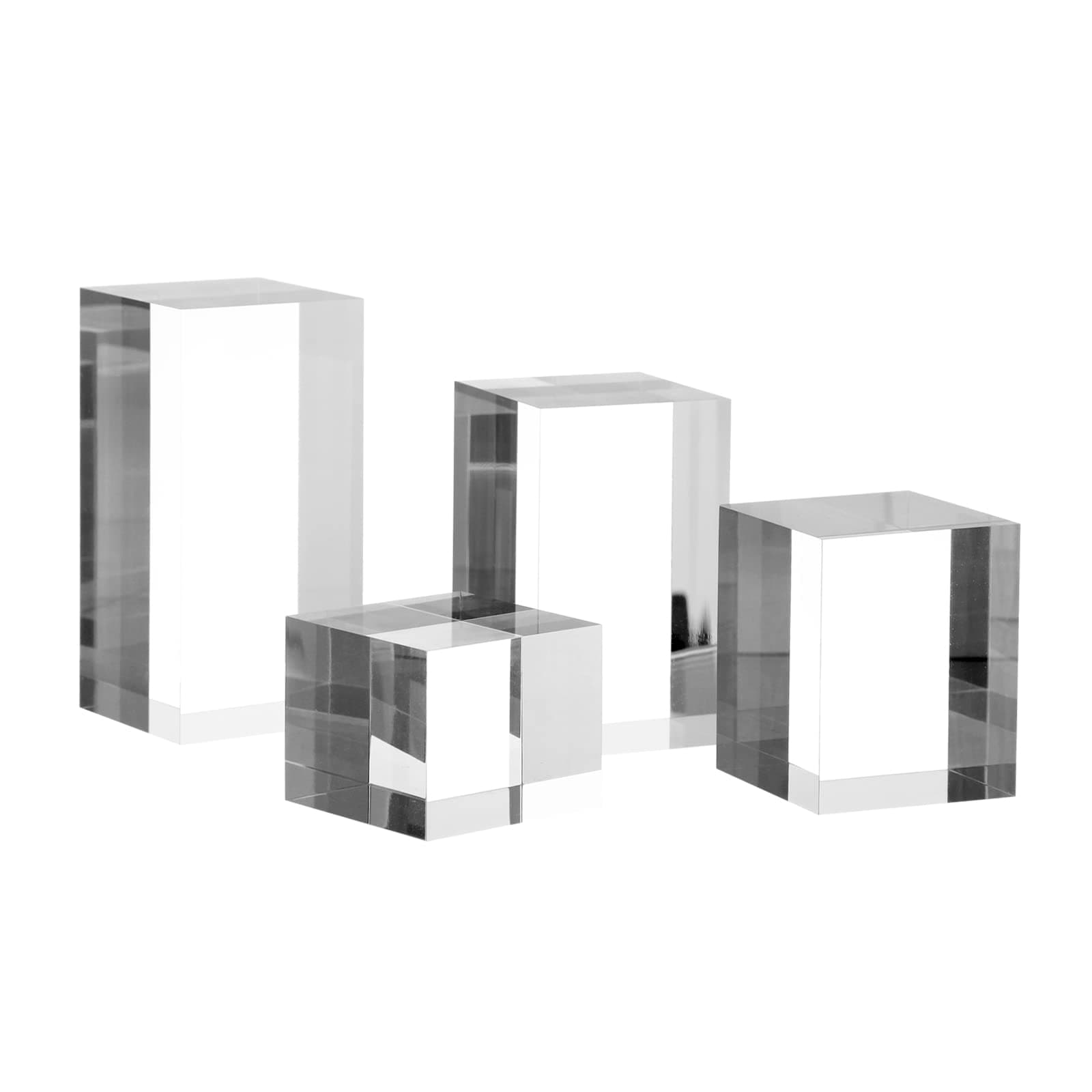 Clear Polished Acrylic Cube Cylinder Round Photo Props, Transparent Solid Acrylic Display Blocks for Photography Boutique Jewelry Cosmetic Crafts Closet Show, 4 Pcs (Transparent Cube)
