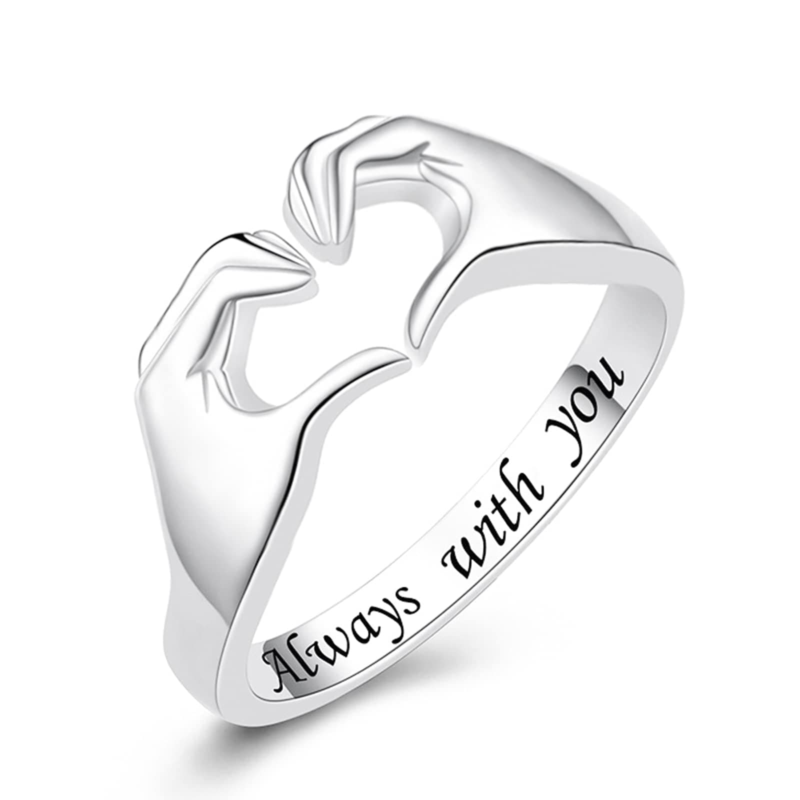 Hug Rings for Women Teen Girls Always with You Adjustable Ring Silver Couple Promise Hugging Ring for Daughter Mother Sister Wife Girlfriend Grandmother