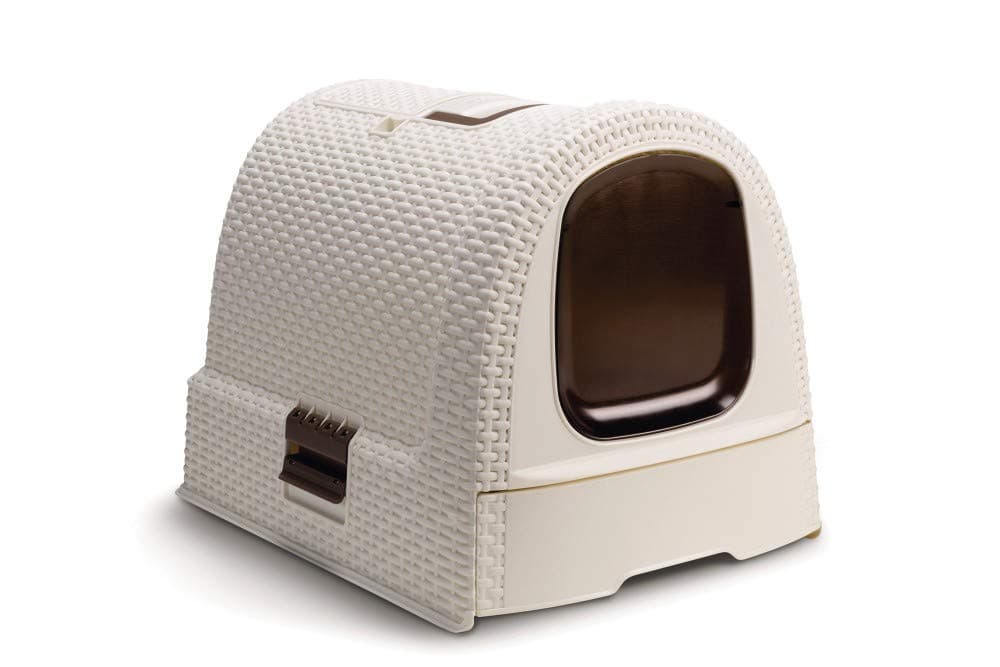 Curver Petlife Style- Hooded Litter Box- Scoop + Filter- Creme-White, Large