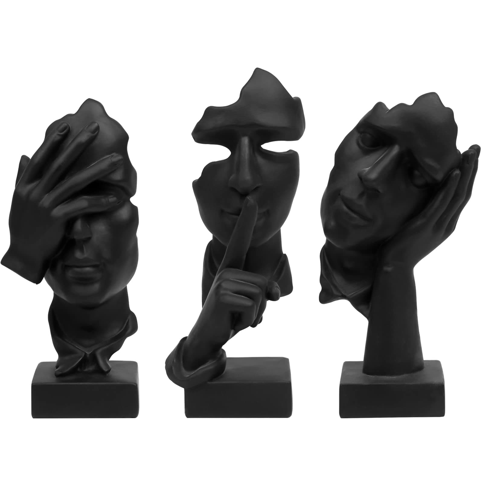 3 Pcs Thinker Statue, Silence is Gold Abstract Art Figurine, No Hear No See No Speak Modern Home Resin Sculptures Decorative Objects Decor for Home Office Bookshelf Desktop(Black) (A-41)