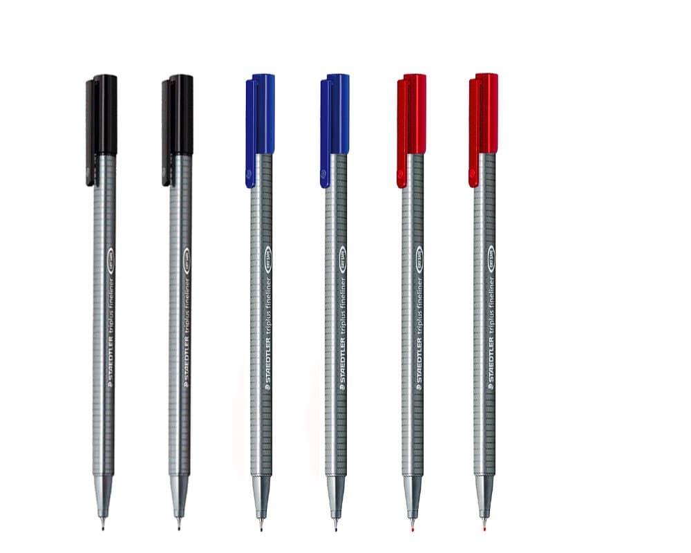 Staedtler Triplus Fineliner 0.3mm - (2 Black & 2 Red & 2 Blue) by Steadtler