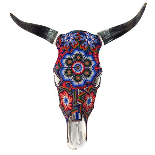 Large Huichol Bead Bull Skull Wall Mount Authentic Beaded Cow Mexican Folk Art