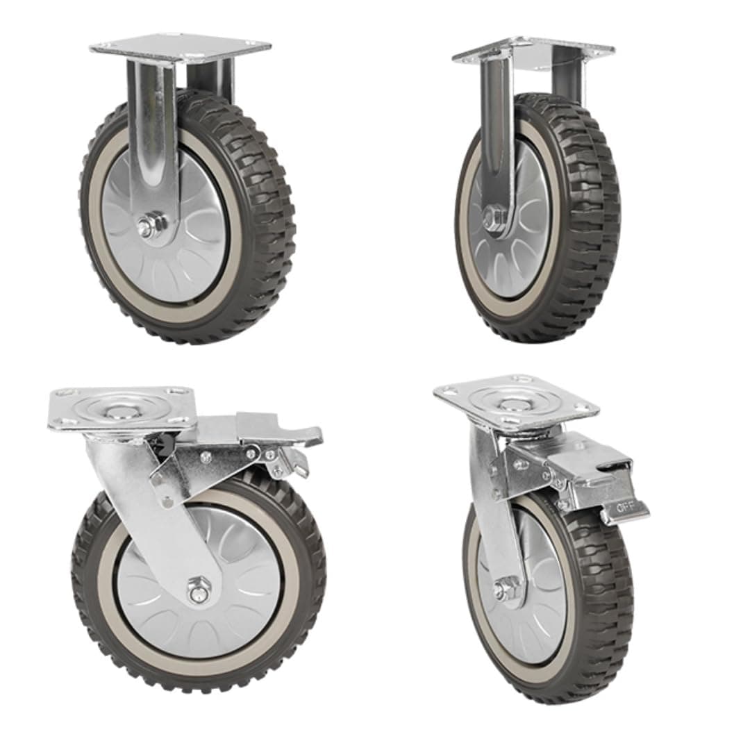 ybaymy 200mm Castors 4 Pack Solid Rubber Industrial Castors, 2 Locking Swivel Casters + 2 Fixed Caster Wheels with Brake 360 Degree Trolley on Wheels up to 1000kg for Furniture and Workbench