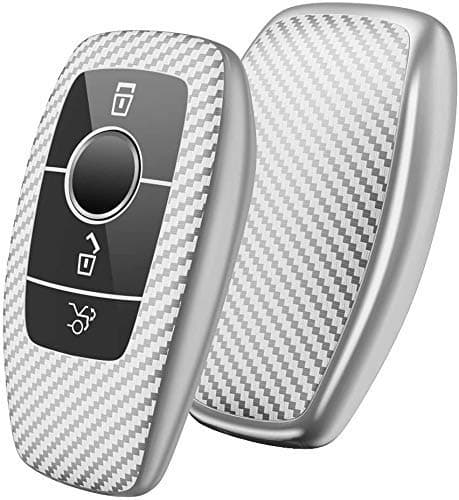 DHIHAA™ Soft TPU Carbon Fiber Styling Car Remote Key Cover Case Shell for Mercedes Benz E-Class S-Class Keyless Silver