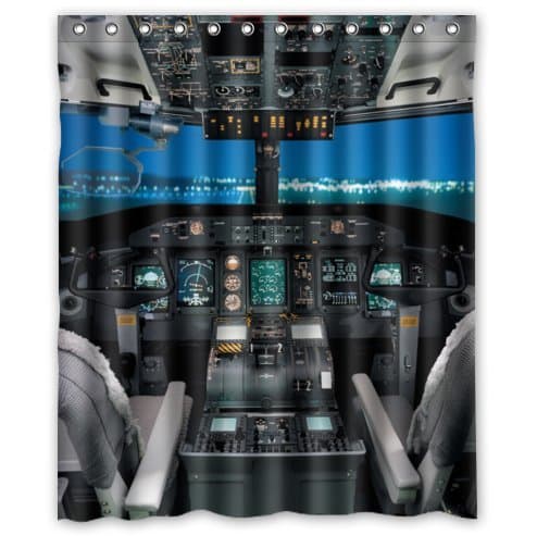 60"(w) x 72"(L) Custom Cool Airplane Cockpit Bathroom Waterproof Polyester Fabric Shower Curtain