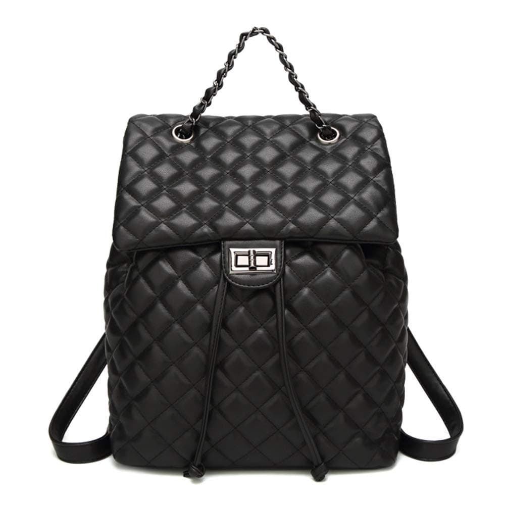 GTG Women's Fashion Backpack PU Leather Diamond Lattice Plaid Metal Chain Backpack Handbags Shoulder Bag Crossbody Bags