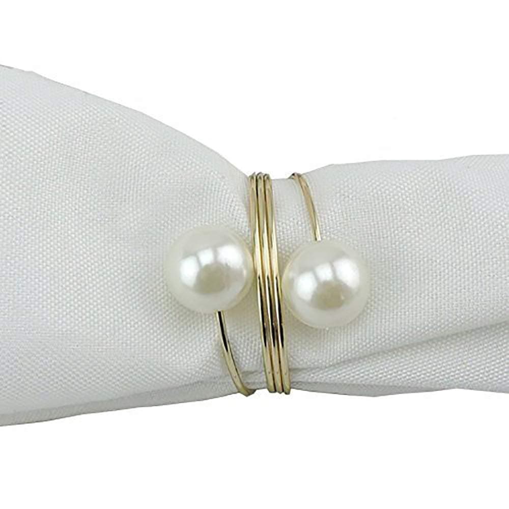 Elinq Set of 12 Imitation Pearls Napkin Rings for Wedding, Party, Holiday, Dinner Decor(Gold)