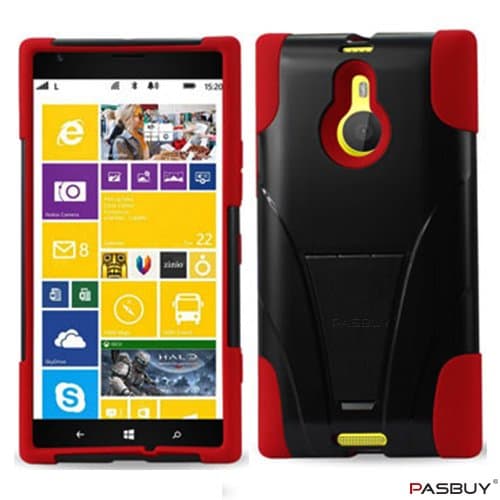 PASBUY Red/Black Premium Hybrid New Type Kickstand Silicon Case and Plastic Cover Retail Packaging For Nokia Lumia 1520