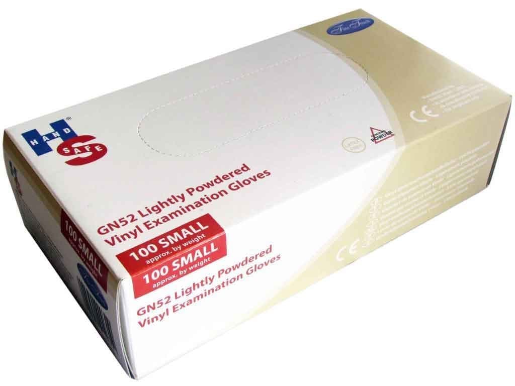 Handsafe GN52 Powdered Clear Vinyl Disposable Examination Gloves - Pack of 100 (Small)