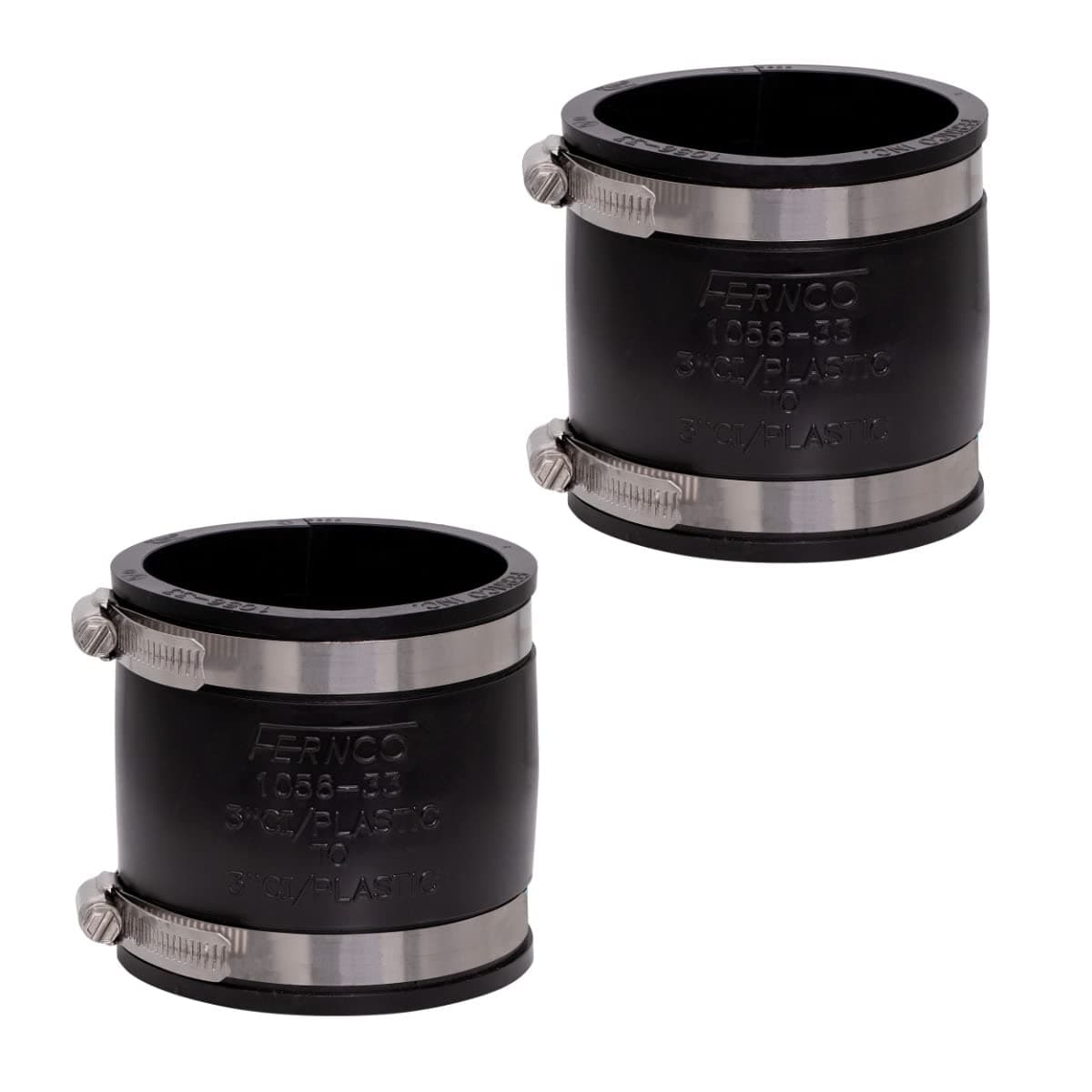 Fernco2-Pack 1056-33 3-in. Flexible PVC Pipe Coupling for Cast Iron and Plastic Plumbing Connections in Black