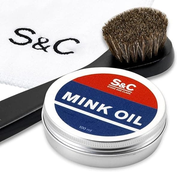 Mink Oil for Leather Boots, 3.5 oz. with Horsehair Shoe Polish Applicator & Cloth - Leather Conditioner & Protector, Waterproofing for Boot, Belt, Saddle, Baseball Glove, Purse, Bag…