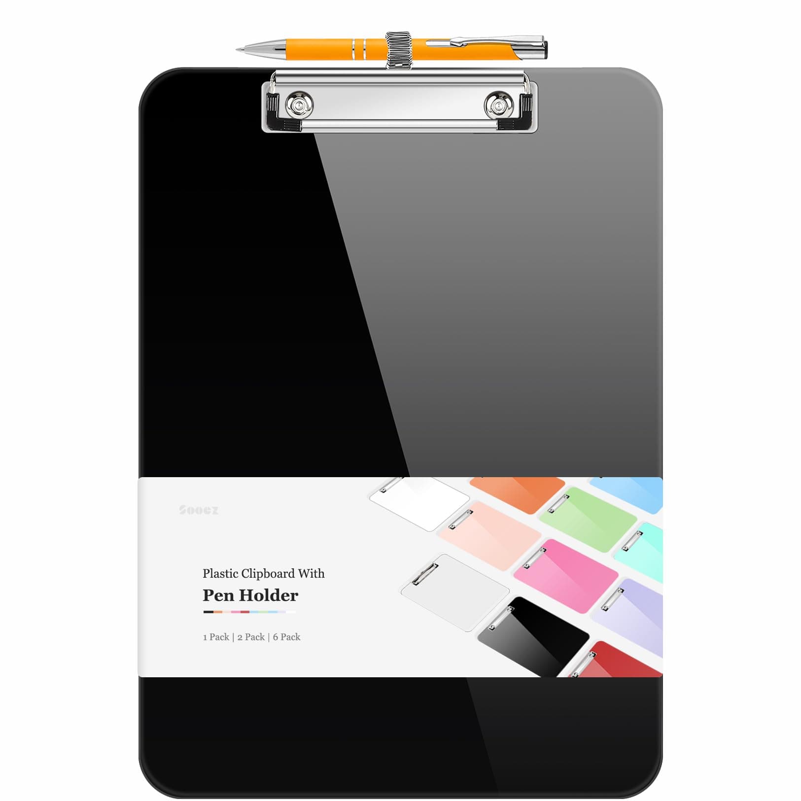 Plastic Clipboard with Pen Holder, [10% Thicker] Clip Boards 8.5x11 with Low Profile Clip, Cute Hanging Clipboard, Standard Letter Size A4 for Women Teacher, Office & School Supplies, Black