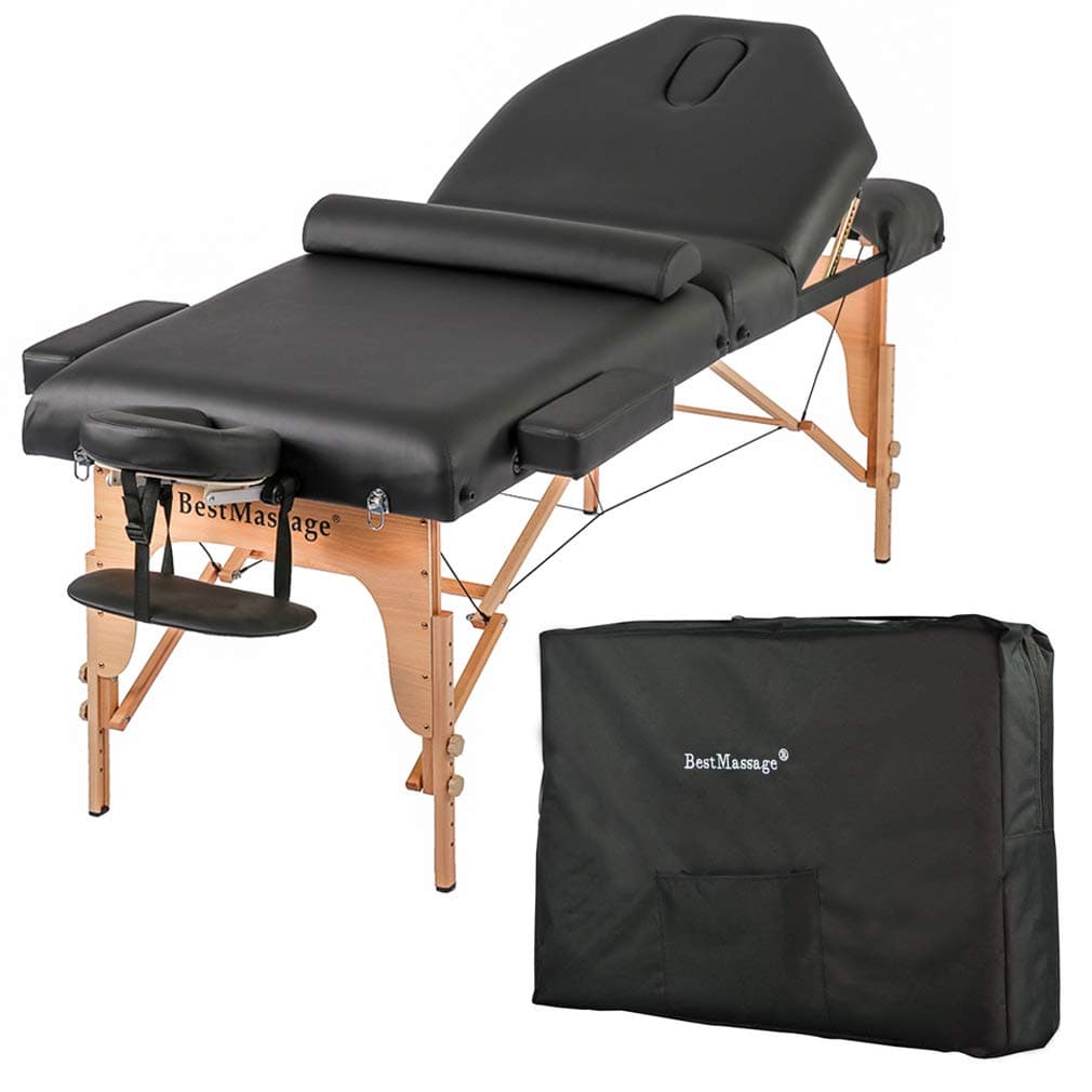 BestMassage Massage Bed Portable Massage Table 77" L 30" W 4" THK Lash Bed Height Adjustable 3 Folding PU Leather Spa Table with Oxford Bag for Spa Footmassage Facial CareSpa Tattoo