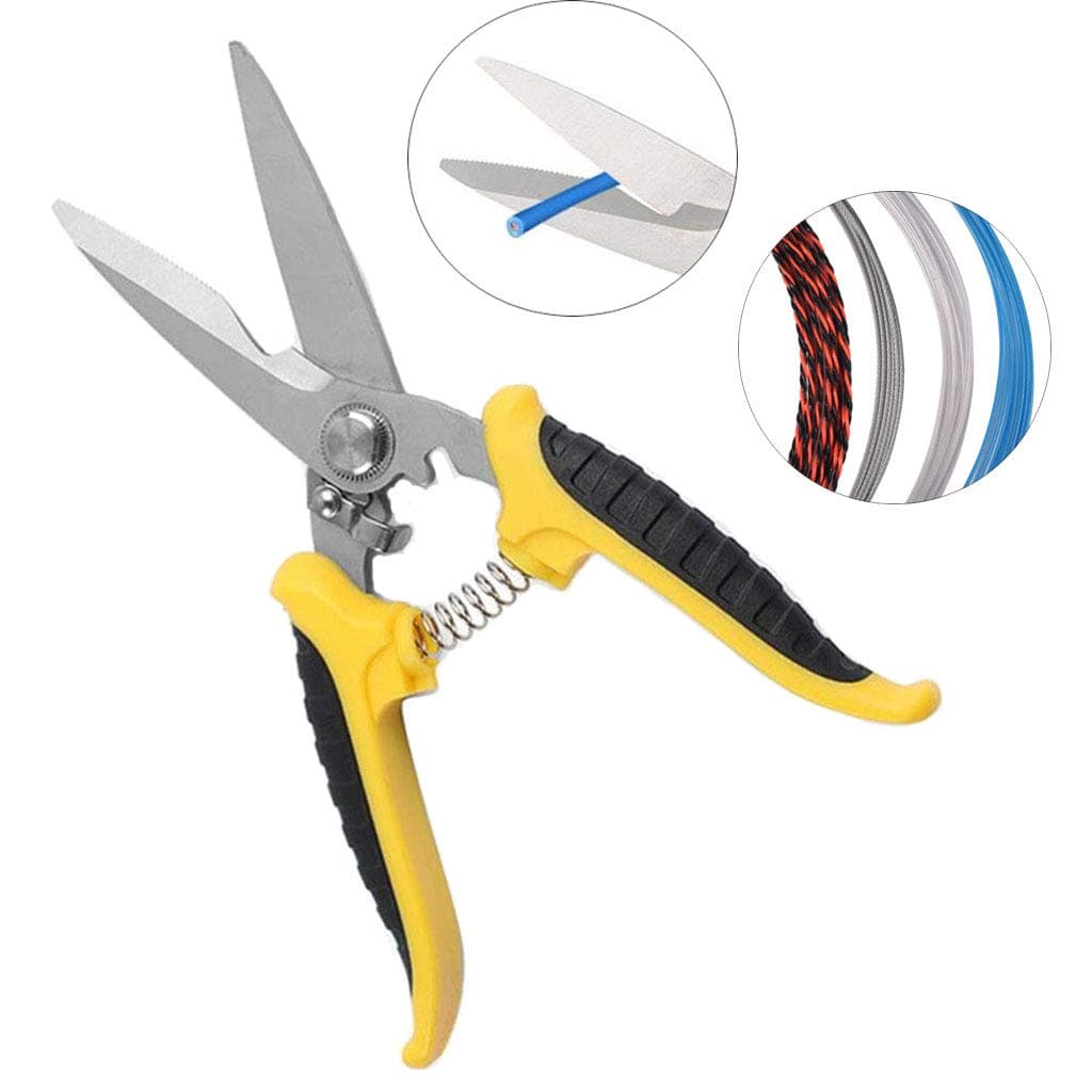 Eraimp 8" Multipurpose Spring Electrician Shears, Cut/Strip Electrical Wire with Wire Cutting Notch, Cable, Crimp Wire,Thin Iron Sheet, Clean/File Electrical Boxes