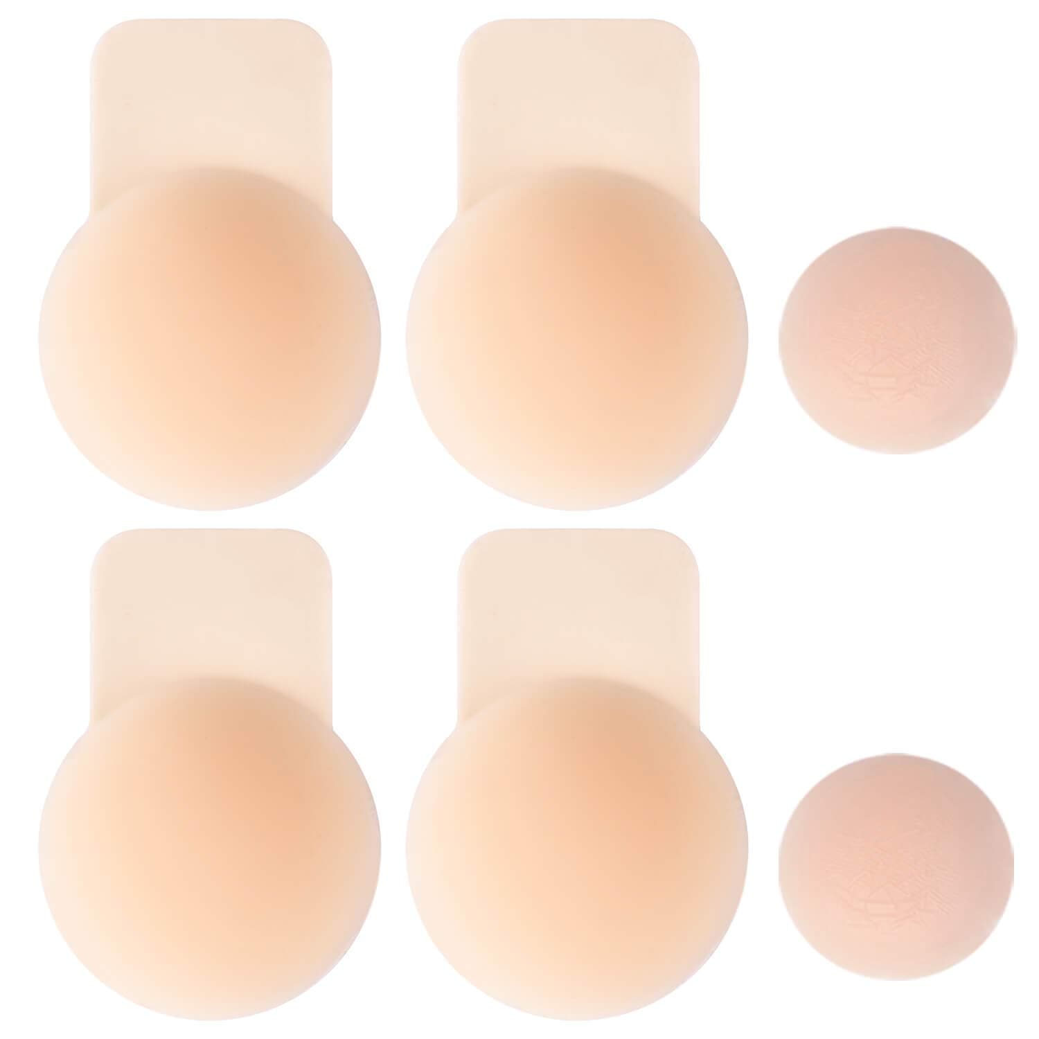 Rakaraka Stick On Bra, Adhesive Bra Silicone Invisible Backless Bra Breast Lift Tape Push Up Pasties Strapless Nipple Covers Invisible Reusable Sticky Bra Beige (A/B Cup)