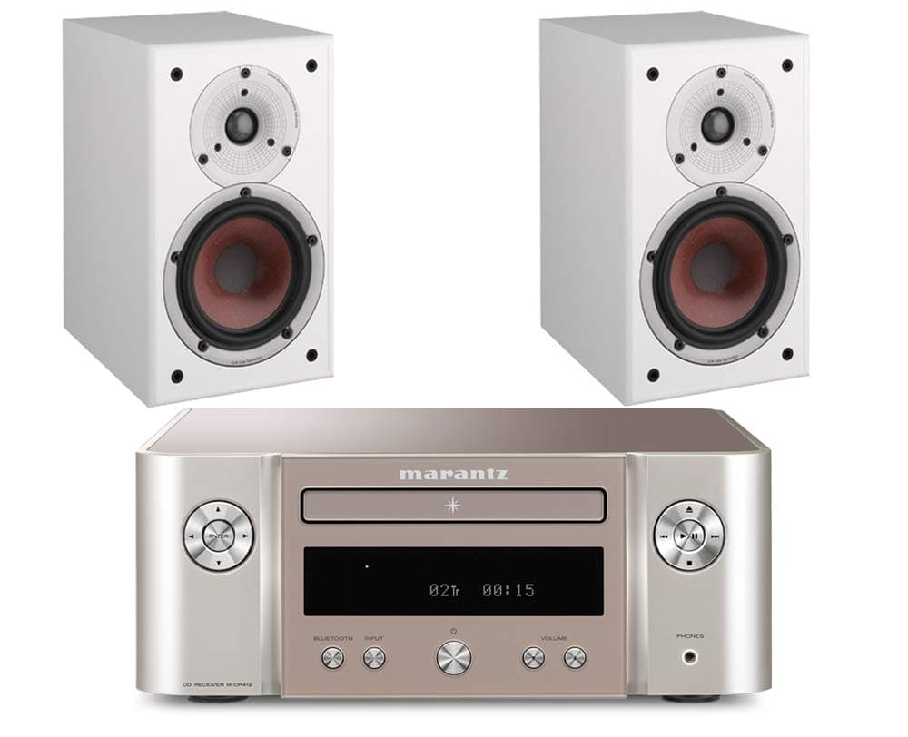 Marantz MCR412 Melody Receiver Silver inc Dali Spektor 2 Speakers (White)