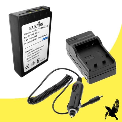 Halcyon 1800 mAH Lithium Ion Replacement Battery and Charger Kit for Olympus Pen Digital E-PM1, E-P1, E-P2, E-P3, E-PL1, E-PL3 SLR Evolt-Series E-40, E-410, E-420, E-450, E-600, E-620 Digital Cameras