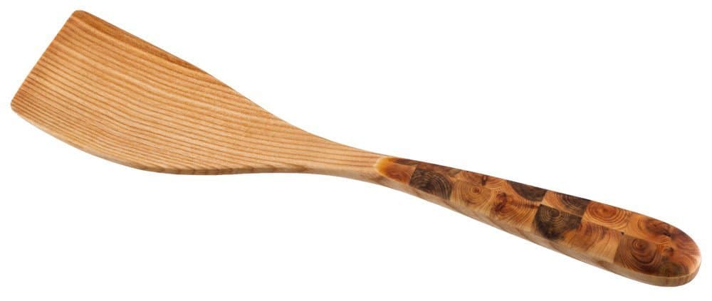 Spatula Curved with Mosaic Handle - Handmade from Natural Ash Wood - Decoration from Juniper - Premium Quality Wooden Kitchenware - 12.4x2.8 Inch