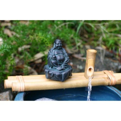 Bamboo Accents Buddha Figurine On Spout and Pump Fountain Kit
