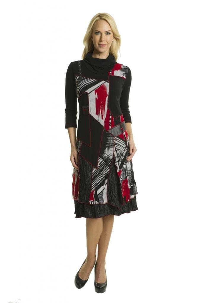 Premise Paris Women Mix Media Three-Quarter Sleeve Turtleneck Print Dress