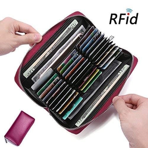 Women Men Credit Card Holder, E Ekphero RFID Blocking Multi-card Bit Zipper Wallet Purse, Passport Holder 36 Card Slots Purple