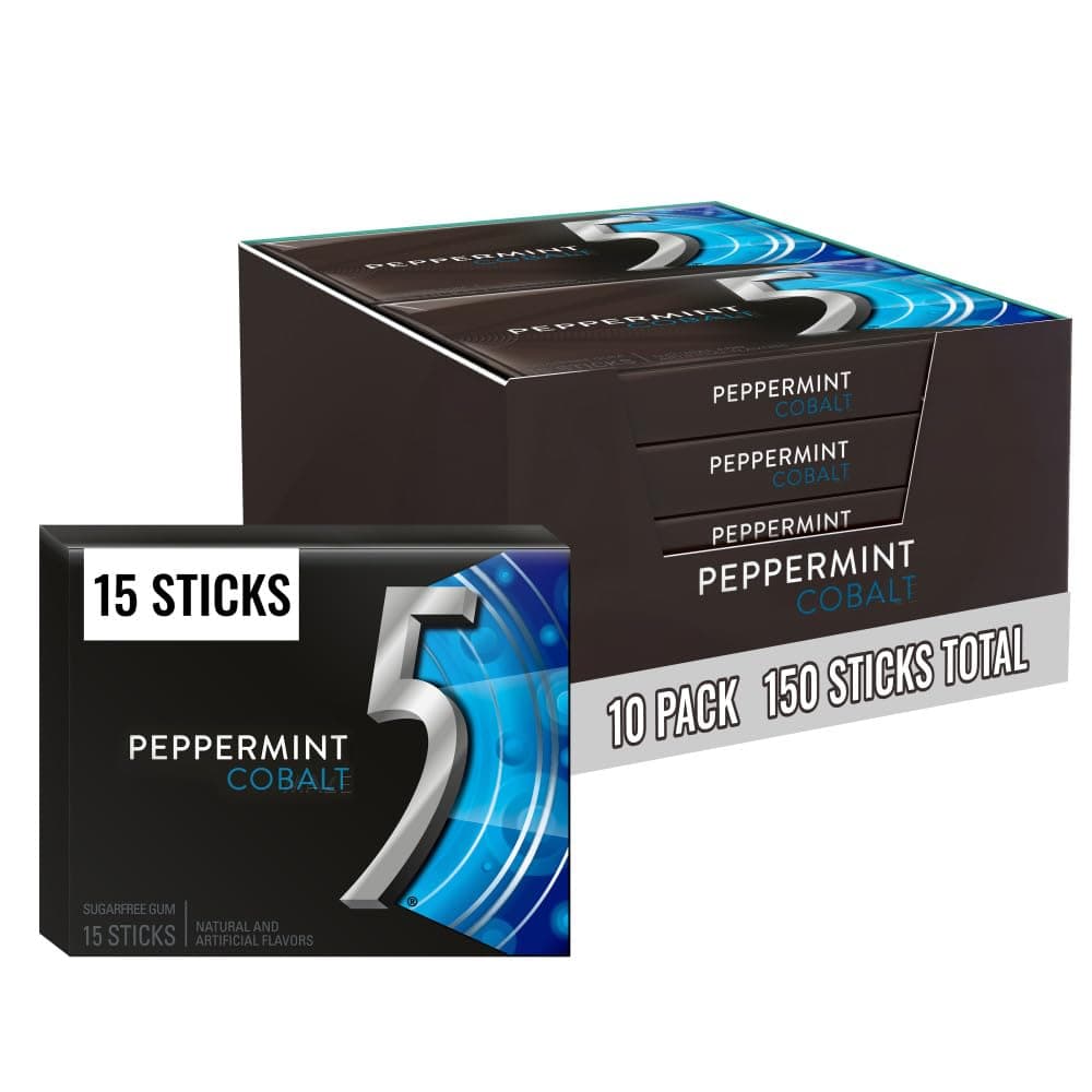 Wrigleys 5 Gum Cobalt Peppermint Flavoured Sugarfree Chewing Gum 15 Stick Pack Box Of 10 Packs