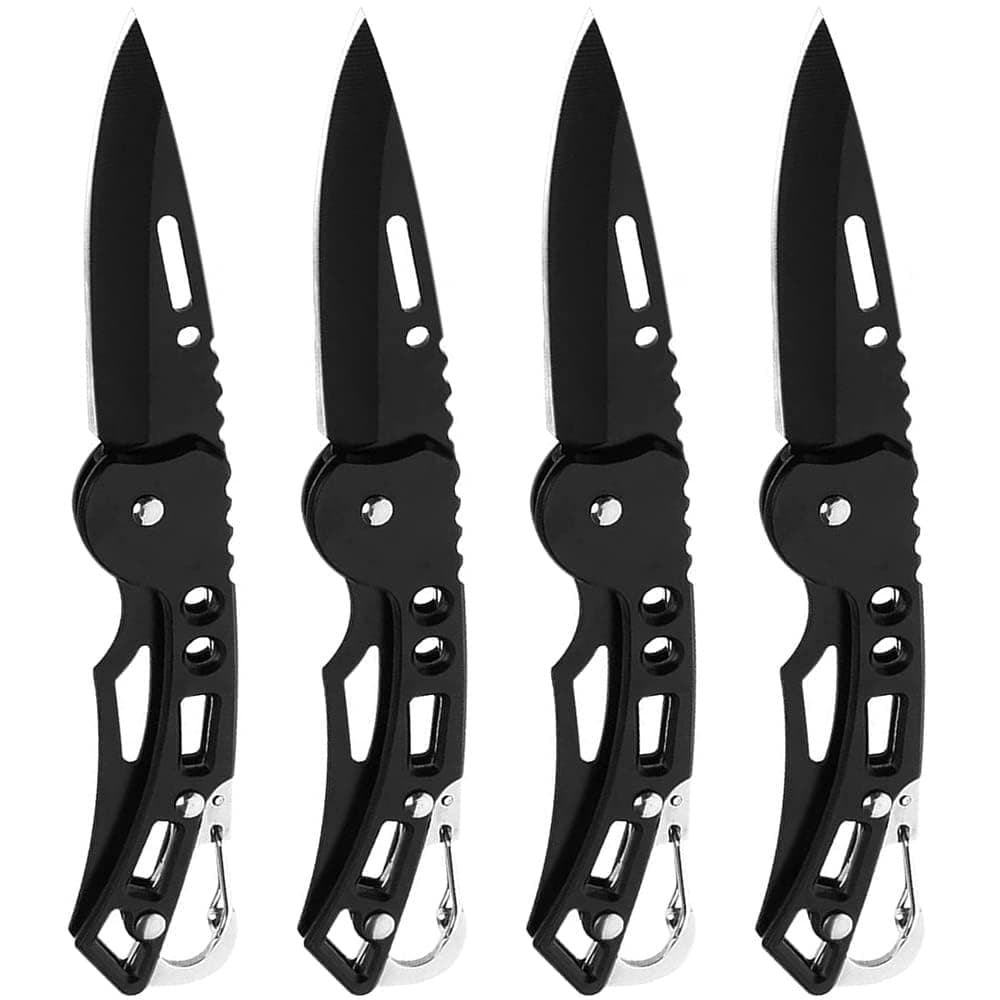 4 Pack Self-Defense Folding Knife With Key Ring Easy To Everyday Carry, Outdoor Survival Stainless Steel Pocket Knife (Black)