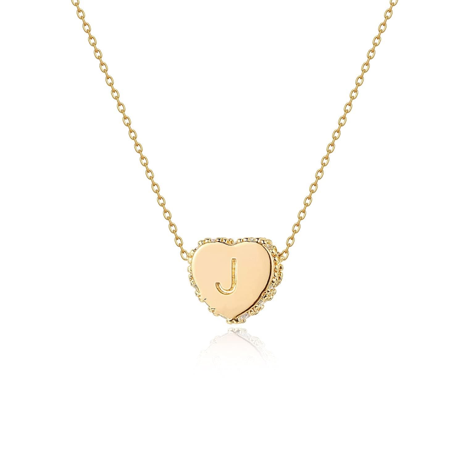 FetteroTiny Gold Initial Heart Necklace-14K Gold Plated Handmade Dainty Letter Heart Necklace Gift for Women Necklace Jewelry