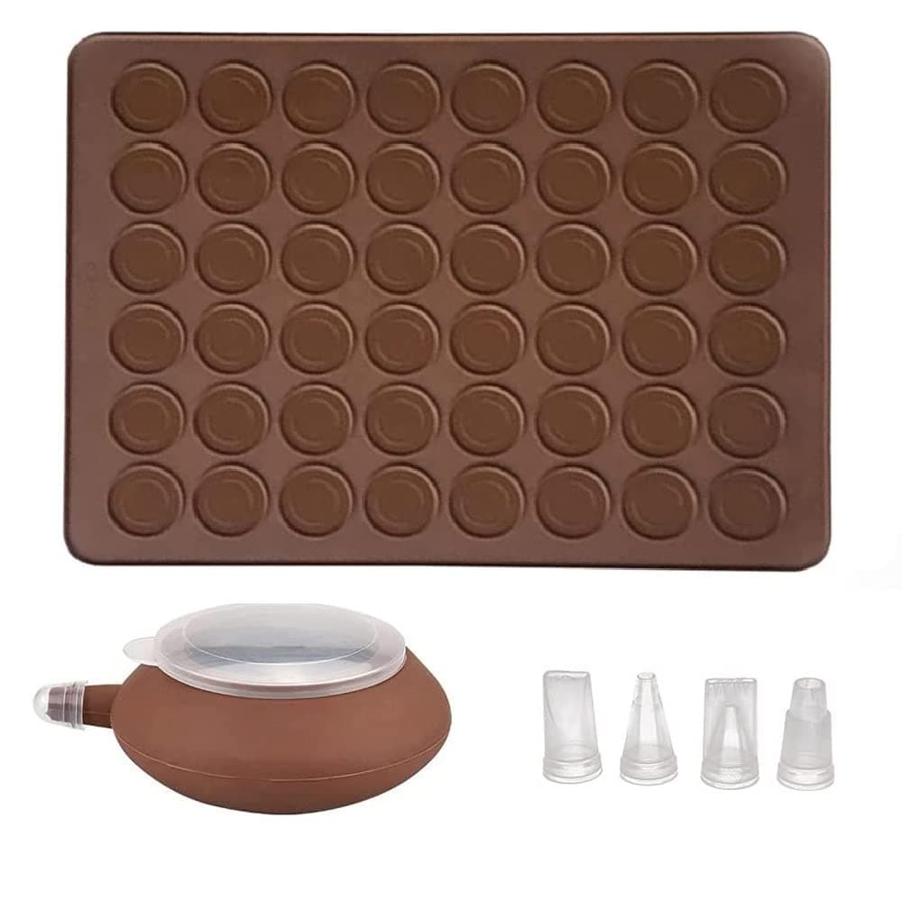DURANTEY Macaron Baking Mat Silicone Macaroon Molds 48 Holes Capacity Macaron Baking Sheet Non Stick Silpat Molds Silicone Baking Mat with Decorating Pen and 4 Nozzles for Macaron, Cupcake, Dessert
