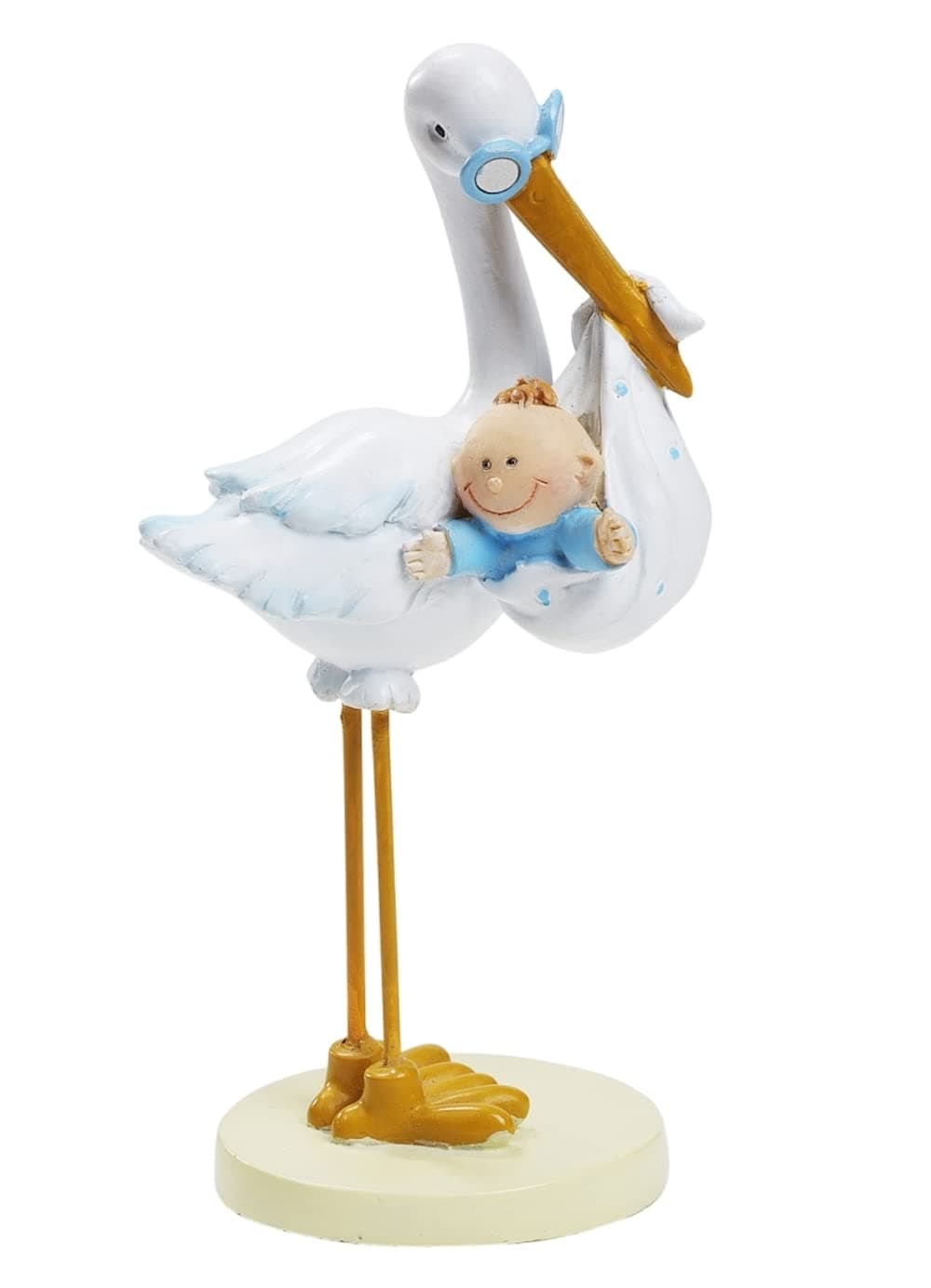 Hobbyfun Ornament-Stork with Baby Boy approx. 11 cm Cake decoration, decoration