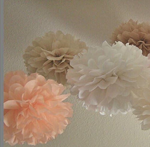Erosion Pack of 12PCS White Peach Tan Tissue Paper Pom Poms Flower Balls Wedding Birthday Party Shower Centerpiece Home Decoration Party Tissue Paper Flower Pom Poms Wedding Garland Bridal Shower