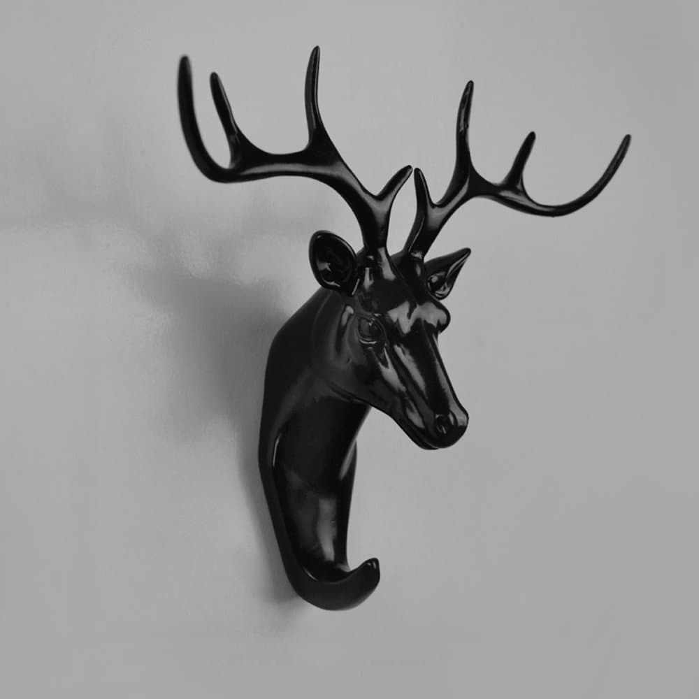 TraPal Coat Hook Decorative Animal Head Single Black Deer Coat Hook Wall Mounted Coat Rack Easy to Install Resin Clothes/Garment/Jacket Hanger (Deer_Black)