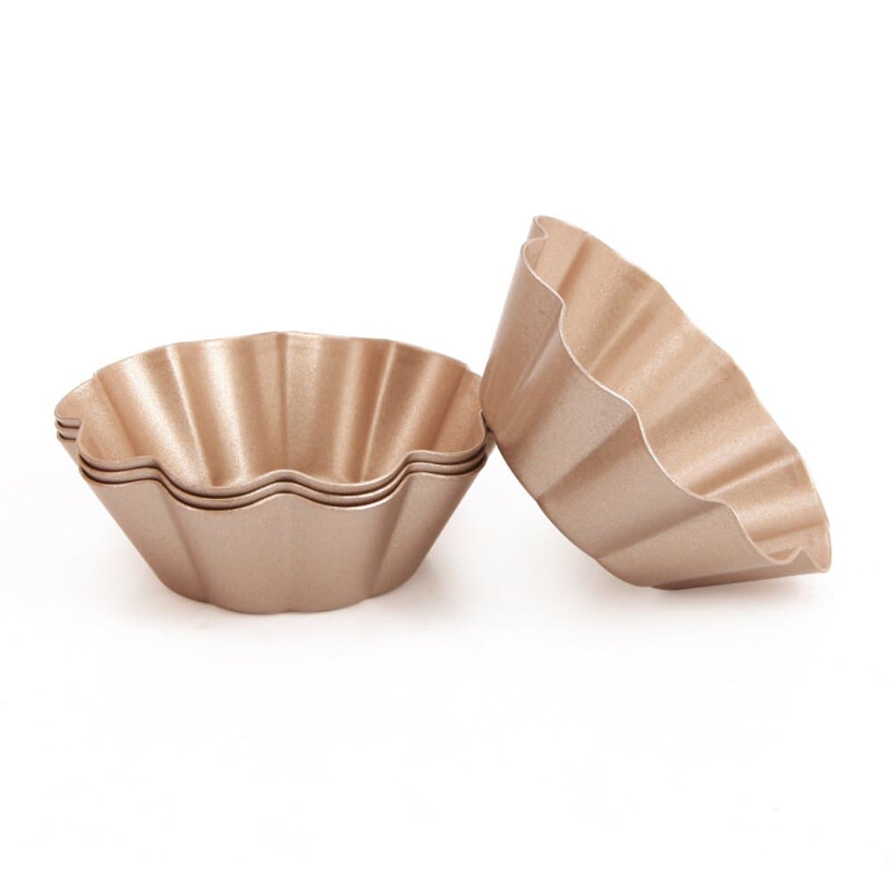 Forvel 4-PCS 3-inch Metallic Torte Pan Cupcake Muffin Baking Mold Set - Easy Home Chocolate/Fruit/Egg Tart Pastry Maker (Wave)