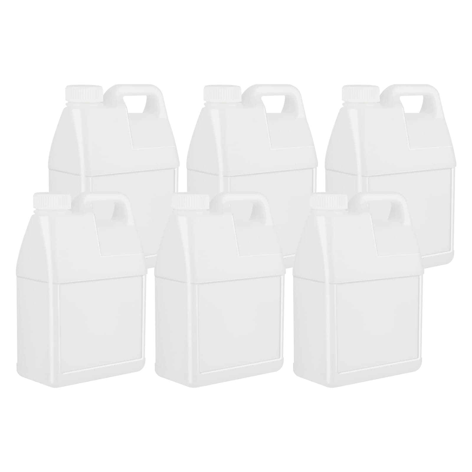 6 Pack 64 oz Clear Plastic Jugs with Lids, Water Jug Storage Containers with Ergonomic Handle, HDPE Containers for Water, Sauces, Beverage, Soaps, Liquids (0.5 Gallon)