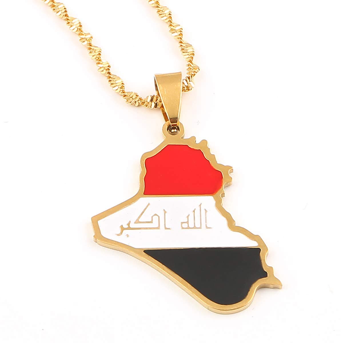 Stainless Steel Republic Of Iraq Map Pendant Necklace Gold Color Allah Name Pendant Allah Heart Jewelry