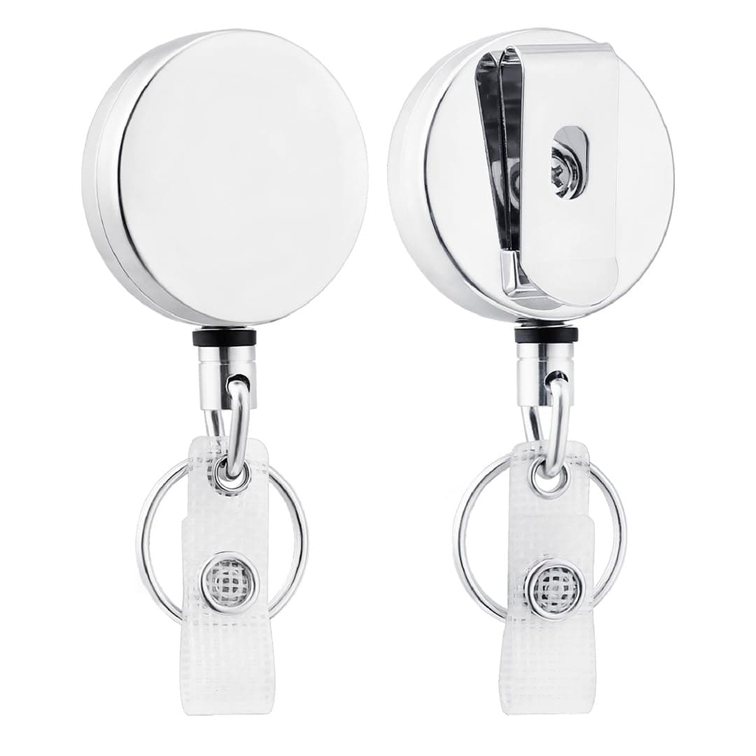 Will Well Metal Heavy Duty Retractable Badge Reels with Belt Clip (2 Pack)