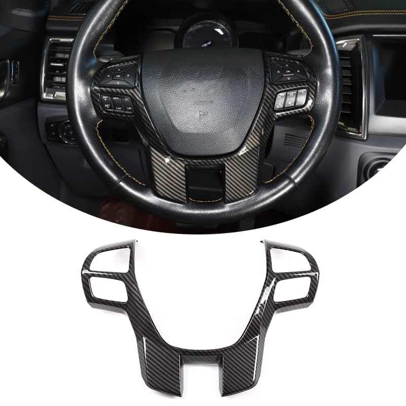 DIYUCAR Carbon Fiber Color Car Steering Wheel Decoration Cover Trim Frame Sticker For Ford Ranger Wildtrak 2015-2021 Interior Accessories (Carbon Fiber)