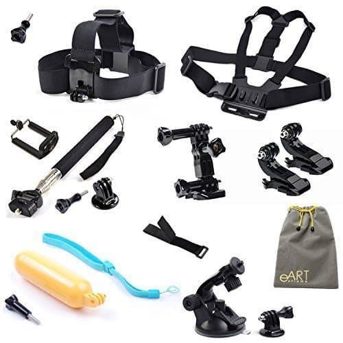 Accessories Kit for Gopro Hero HD Camera Hero4 Black/Silver Hero3+ Hero3 , Head Belt Strap Mount + Chest Belt Strap Mount + 3-way Adjustment Base + Extendable Handle Monopod + Cell Phone Mount + Car Suction Cup Mount Holder + Floating Handle Grip + 2 PCS Gopro Surface J-Hook + Remote Wrist Strap + 2 PCS Tripod Mounts Adapter + Big eART pouch + 7 PCS Thumb Screw - extremeART 13-in-1