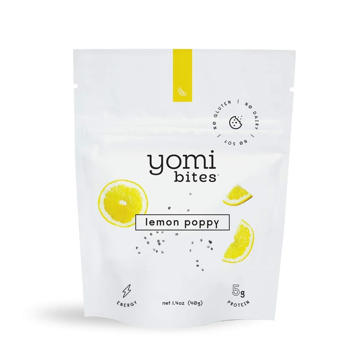 Lemon Poppy Yomi Bites - 5g. Protein, Gluten Free, Dairy Free, Soy Free, No Sugar Added, Pack of 10