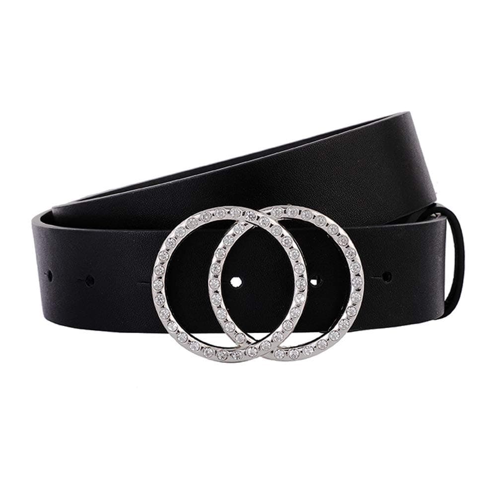 Earnda Women's Leather Belts Double O-Ring Silver Buckle Belt for Jeans DressesLarge