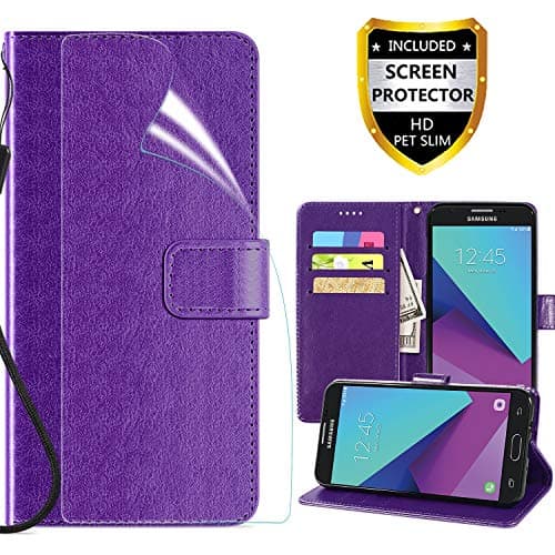 Cmore Phone Case for Samsung Galaxy J7 2017 / J7 V / J7 2017 / J7 Prime / J7 Perx / J7 Sky Pro/Galaxy Halo, Wallet Case with Kickstand and Flip Cover-Purple