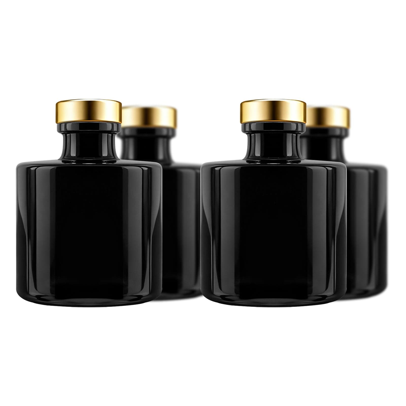 Black Glass Diffuser Bottles Round Diffuser Jars with Golden Cork Caps Set of 4 – 2.95 inches High, 100ml 3.4ounce. Fragrance Accessories Use for Diy Replacement Reed Diffuser Sets.
